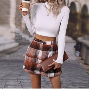 High Rise Plaid Print Shorts